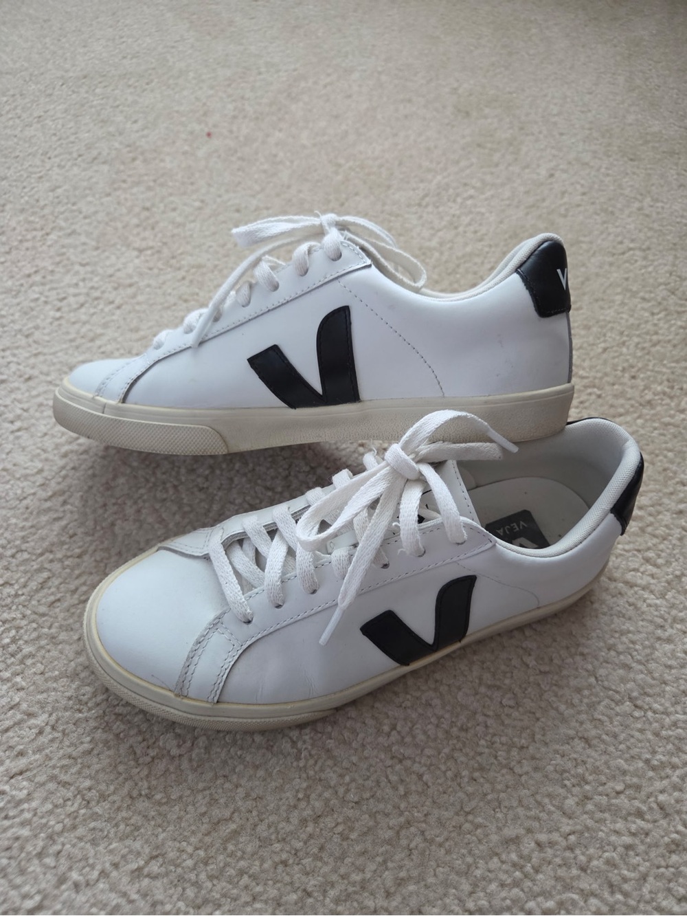 Veja White Low-Top Sneakers with Black V Logo
